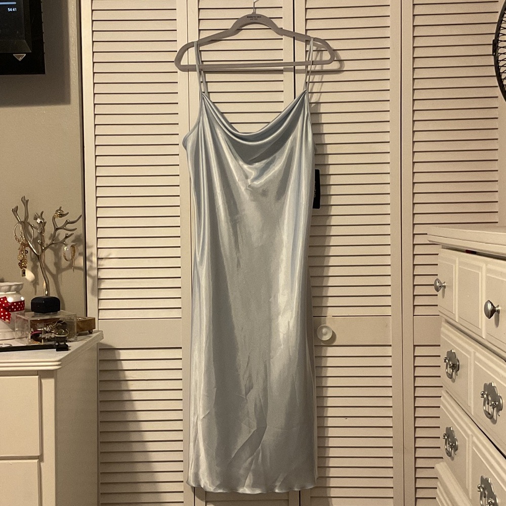 bebe Light Blue Satin Midi Dress